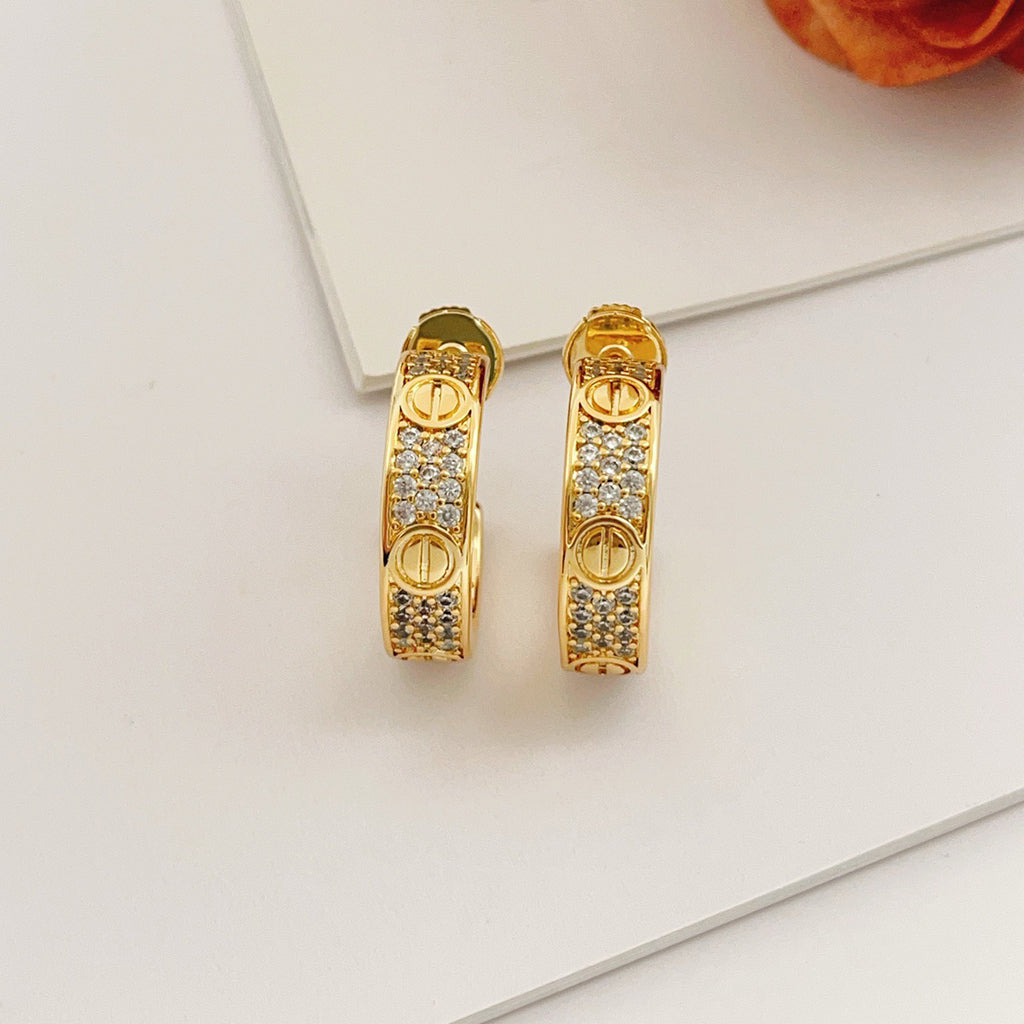 [Blue Tears Jewelry]LOVE 5.5MM DIAMOND PAVED EARRINGS