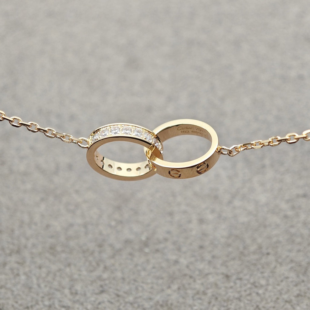 [Blue Tears Jewelry]LOVE DOUBLE RING HALF DIAMOND NECKLACE
