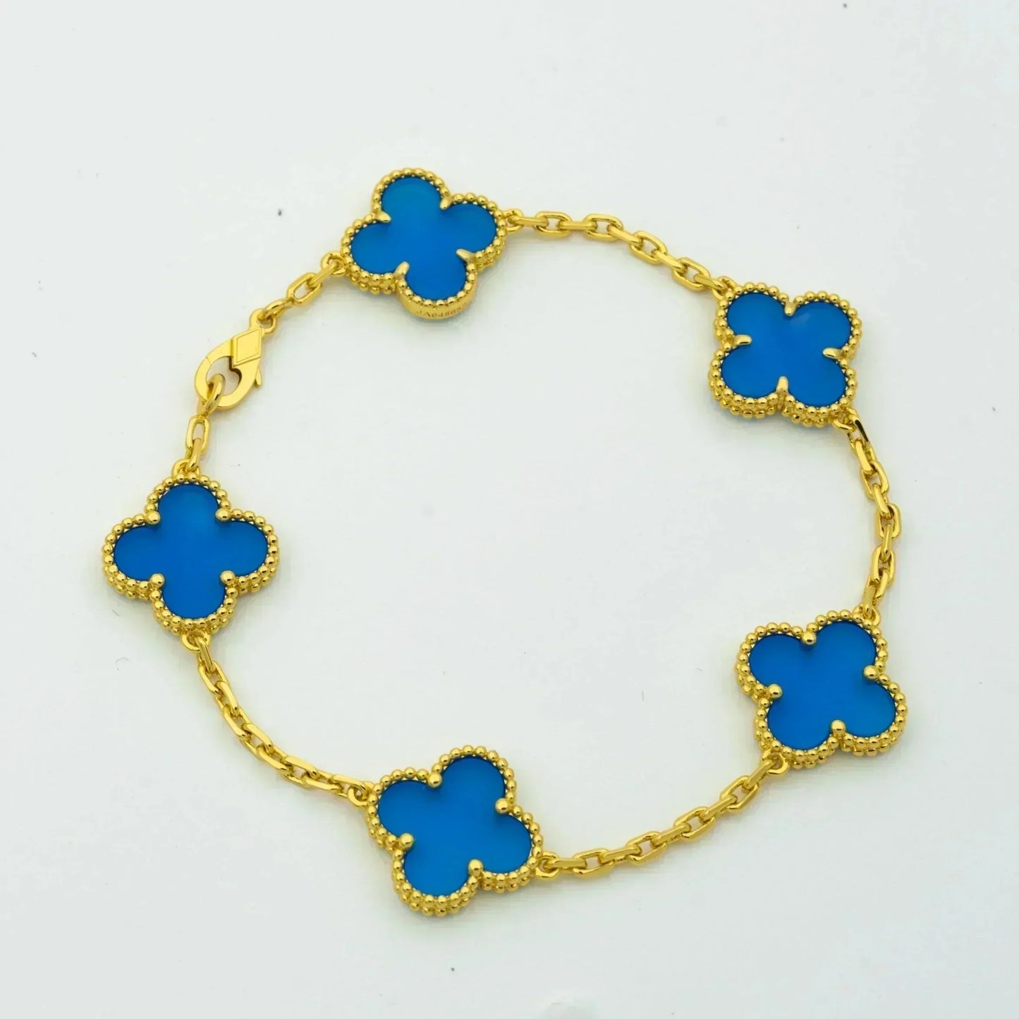 [BLUE TEARS]CLOVER 5 MOTIFS BLUE AGATE BRACELET