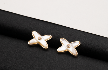 [BLUE TEARS]JEUX DE WHITE MOP PINK GOLD DIAMOND EARRINGS