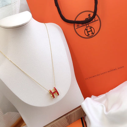 [BLUE TEARS]HM CLIC RED ENAMEL GOLD NECKLACE