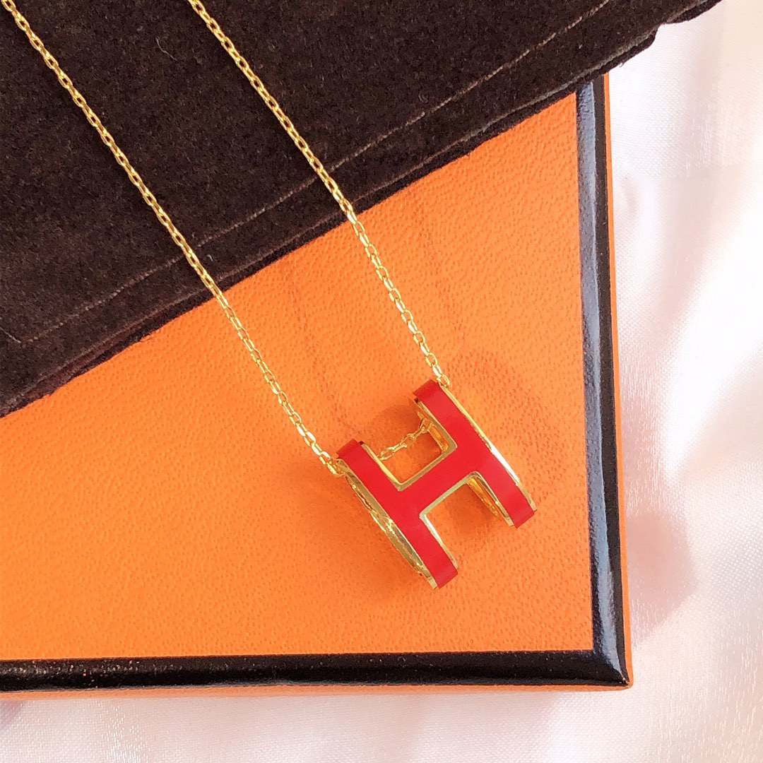 [BLUE TEARS]HM CLIC RED ENAMEL GOLD NECKLACE