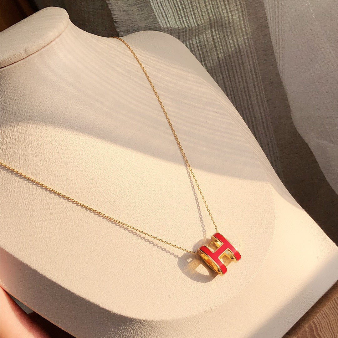 [BLUE TEARS]HM CLIC RED ENAMEL GOLD NECKLACE