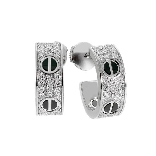 [Blue Tears Jewelry]LOVE CERAMIC DIAMOND PAVED SILVER EARRINGS
