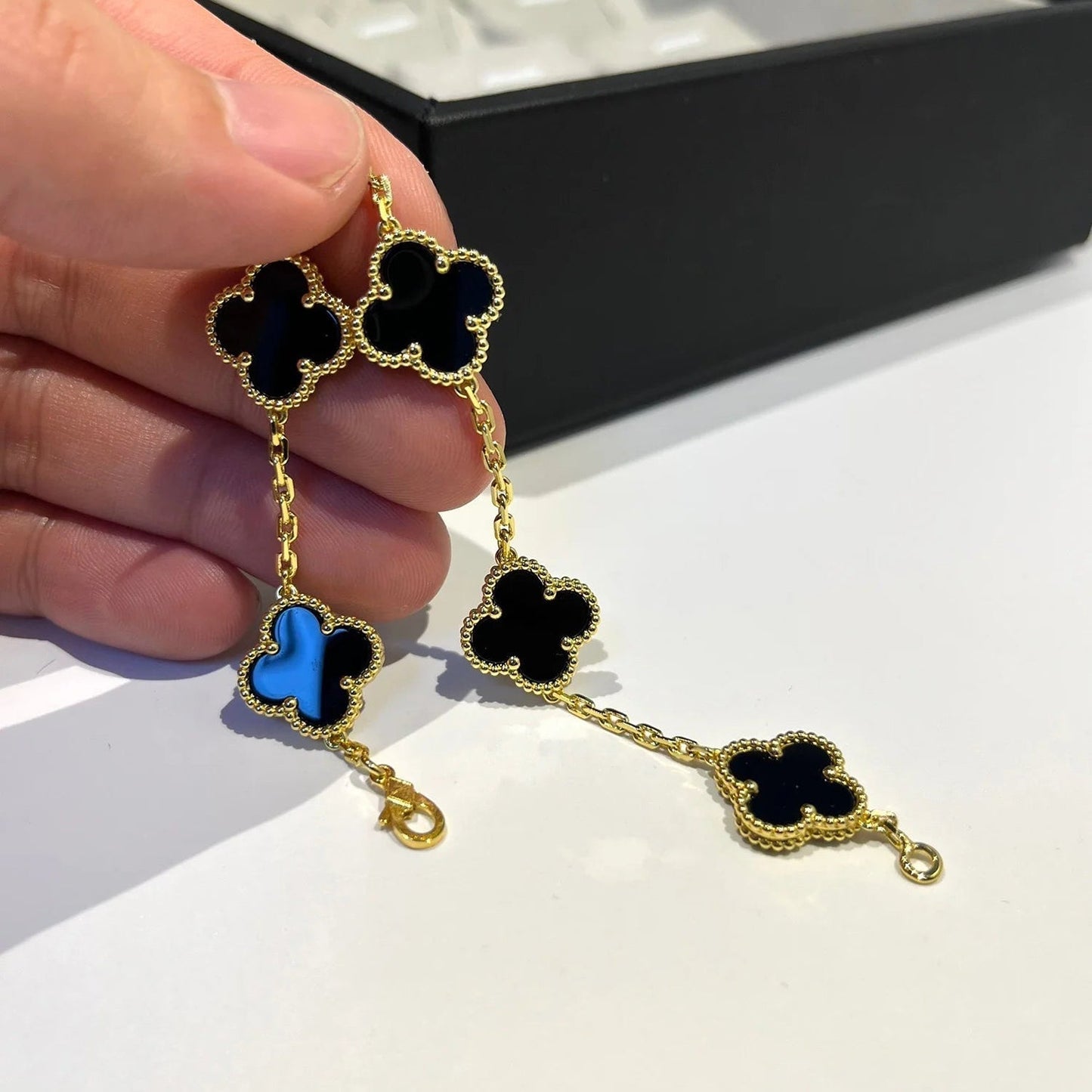 [BLUE TEARS]CLOVER  5 MOTIFS BLACK ONYX BRACELET