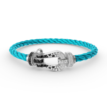 [BLUE TEARS]FORCE LARGE HORSESHOE BLACK WHITE DIAMOND BRACELET SILVER