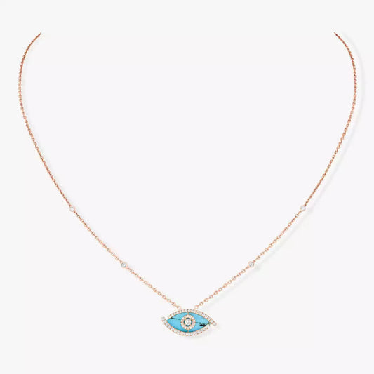 [Blue Tears Jewelry]Lucky Eye Diamond Necklace in Rose Gold and Turquoise