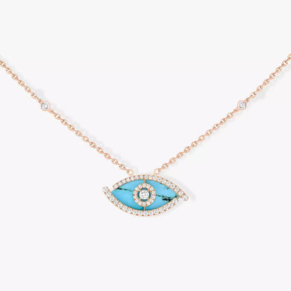 [Blue Tears Jewelry]Lucky Eye Diamond Necklace in Rose Gold and Turquoise
