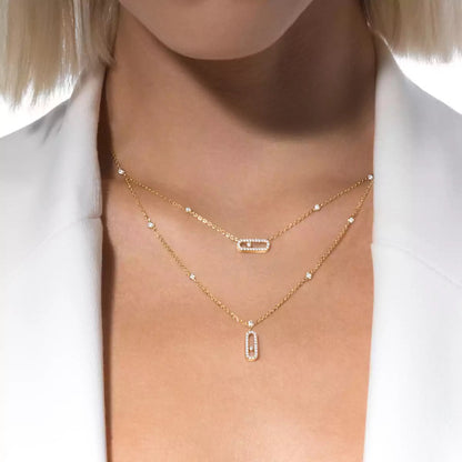 [Blue Tears Jewelry]2 Rows Rose Gold Diamond Pave_ Necklace Move Uno