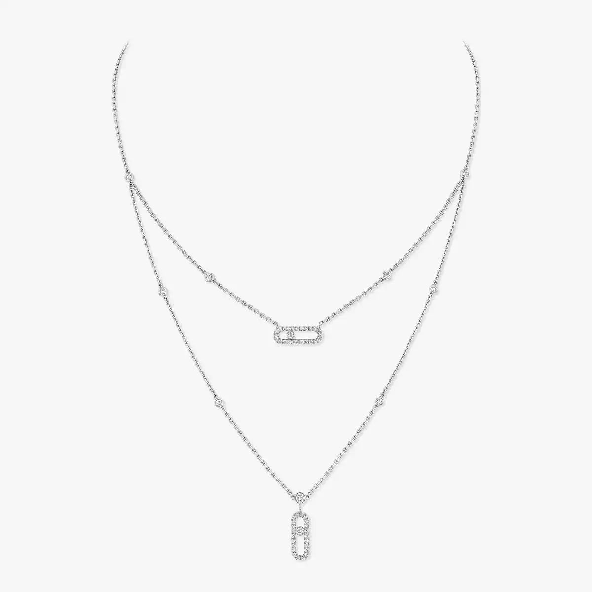 [Blue Tears Jewelry]2 Rows Rose Gold Diamond Pave_ Necklace Move Uno