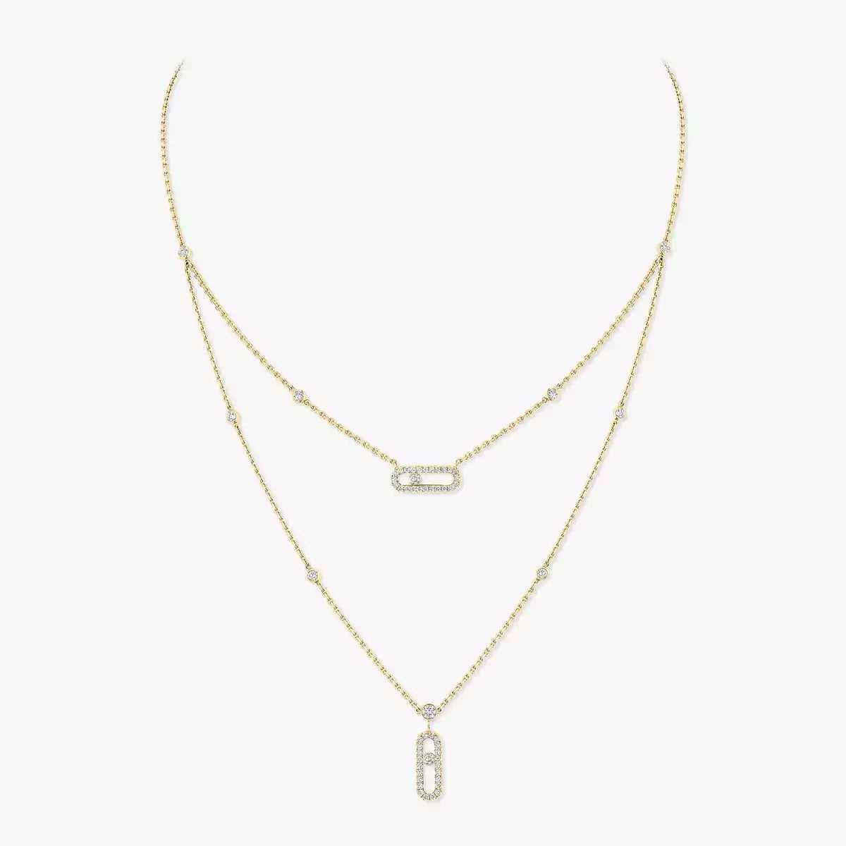 [Blue Tears Jewelry]2 Rows Rose Gold Diamond Pave_ Necklace Move Uno