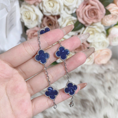[BLUE TEARS]CLOVER 5 MOTIF PIETERSITE SILVER BRACELET