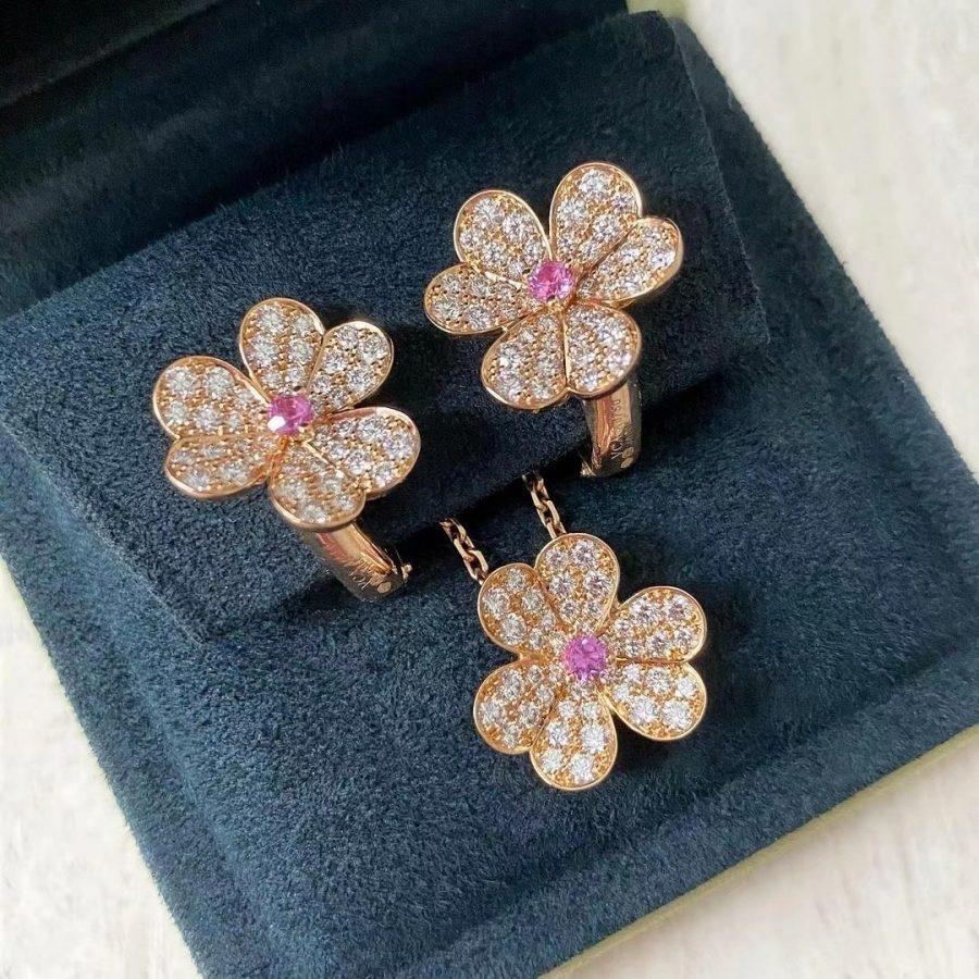 [BLUE TEARS]FRIVOLE PINK GOLD FLOWER DIAMOND EARRINGS