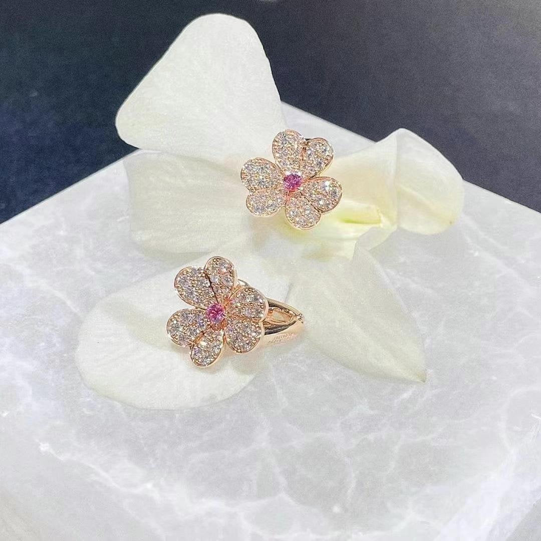 [BLUE TEARS]FRIVOLE PINK GOLD FLOWER DIAMOND EARRINGS