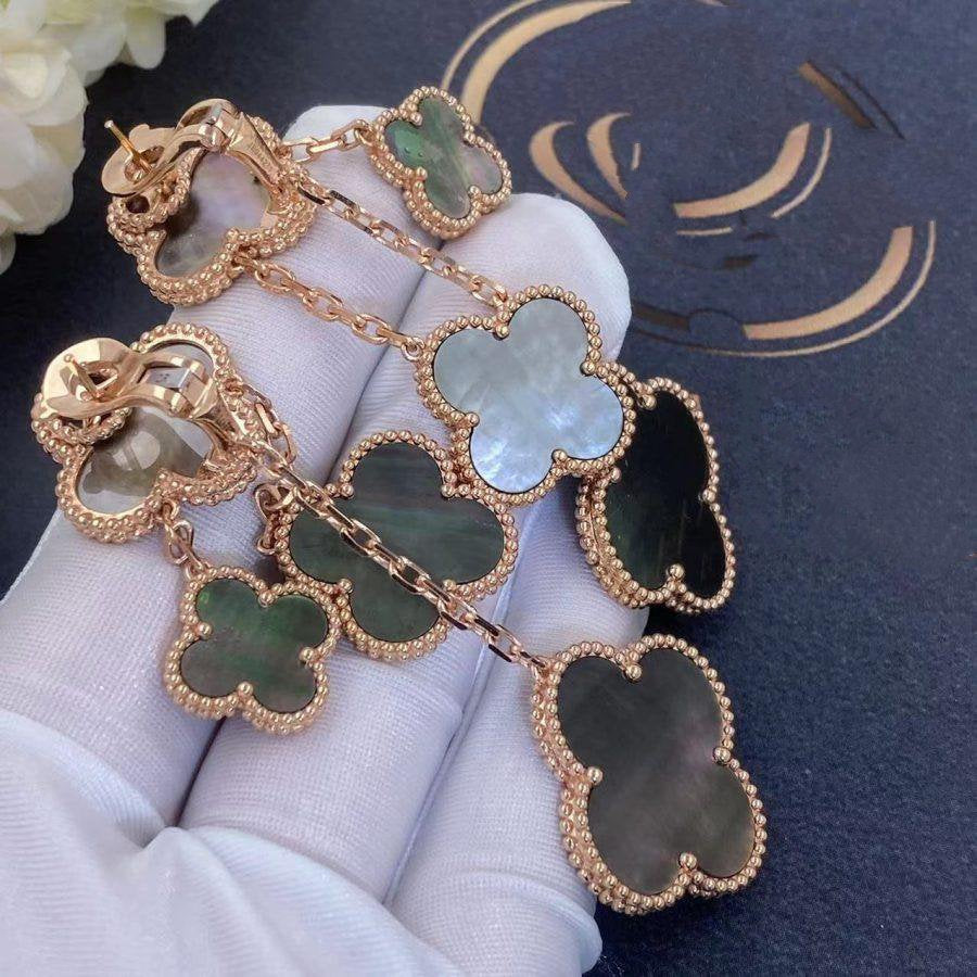 [BLUE TEARS]CLOVER EARRINGS DARK MOP 4 MOTIFS ROSE GOLD