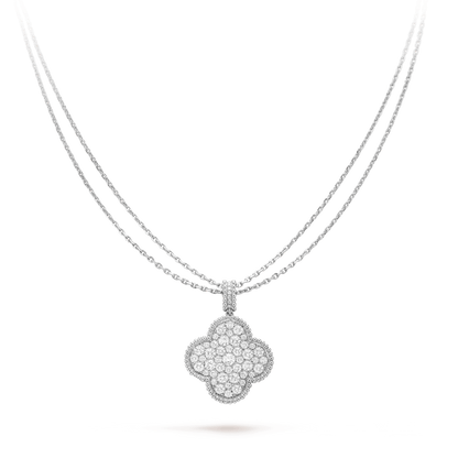 [BLUE TEARS]CLOVER 25MM SILVER FULL DIAMOND BIG CLOVER NECKLACE