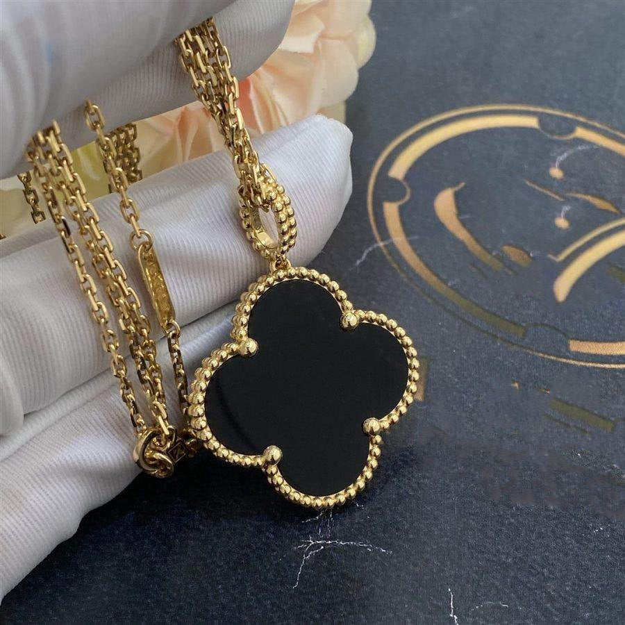[BLUE TEARS]CLOVER 25MM GOLD ONYX BIG CLOVER NECKLACE