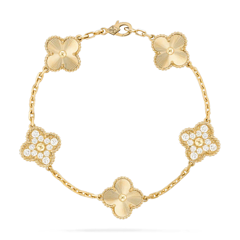 [BLUE TEARS]CLOVER BRACELET 5 MOTIFS GOLD DIAMOND