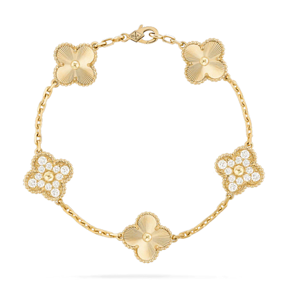 [BLUE TEARS]CLOVER BRACELET 5 MOTIFS GOLD DIAMOND