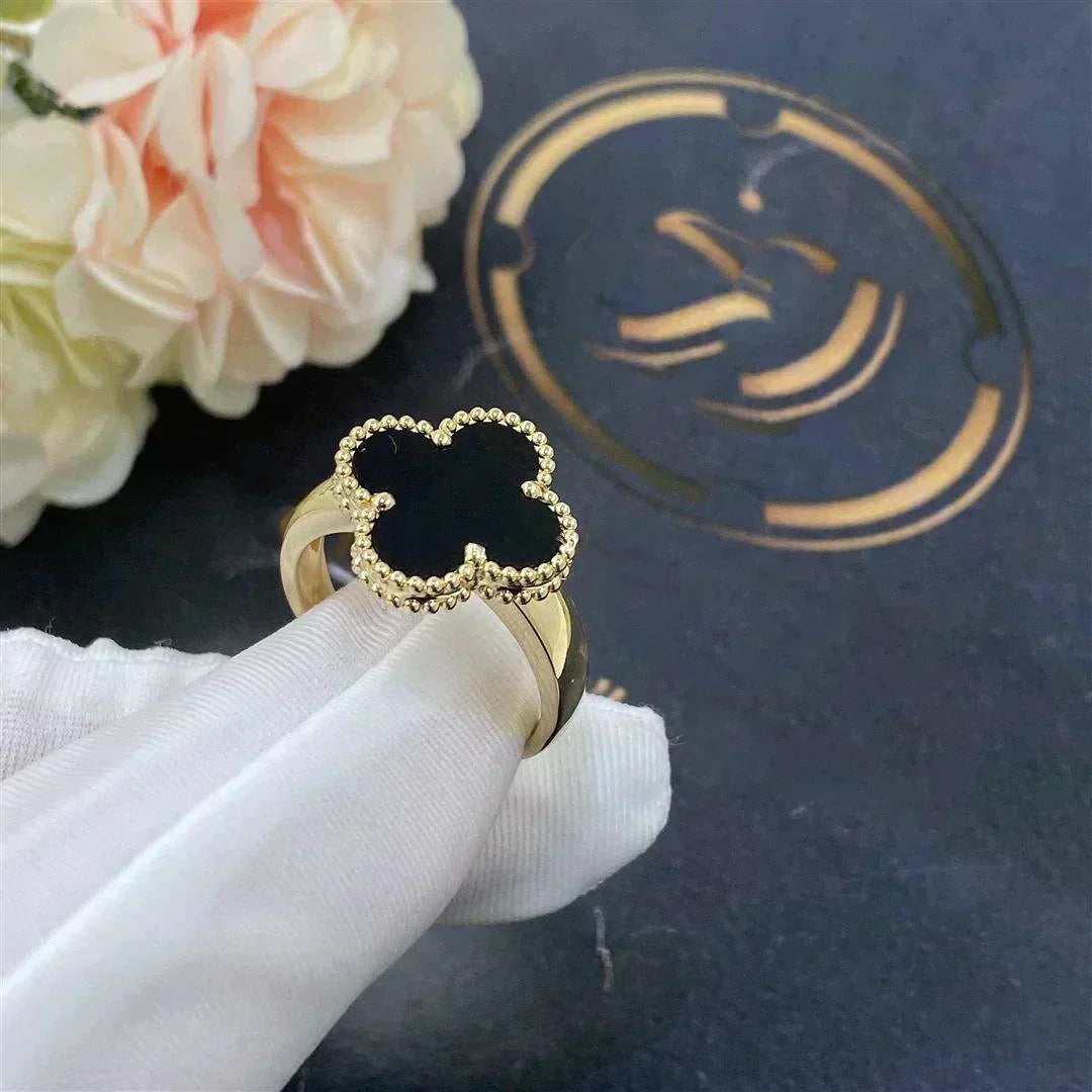 [BLUE TEARS]CLOVER ONYX RING