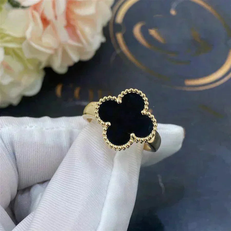 [BLUE TEARS]CLOVER ONYX RING