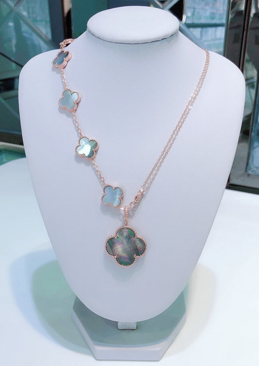 [BLUE TEARS]COMBINED BRACELET 5 MOTIFS AND NECKLACE DARK MOP ROSE GOLD