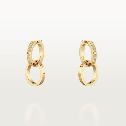 [Blue Tears Jewelry]LOVE 3.3MM DANGLE HALF DIAMOND EARRINGS