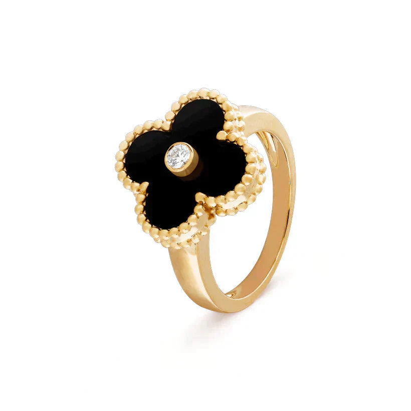 [BLUE TEARS]CLOVER ONYX RING GOLD DIAMOND